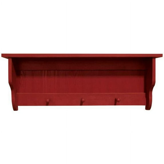 3 ft. Pine Shelf with Pegs, Antique Red