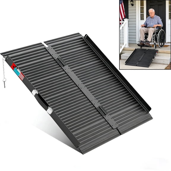 3 ft Portable Aluminum Wheelchair Ramp – Multi-Folding Mobility Scooter Threshold Access Ramp with Non-Slip Surface