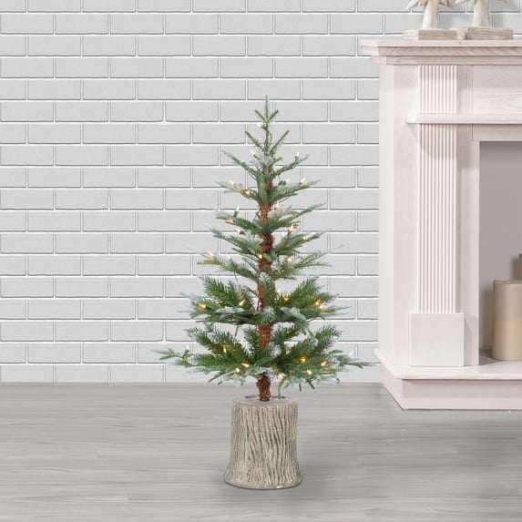 3 ft. Pre Lit Clear UL Potted Natural Cut Lightly Frosted Pine Tree