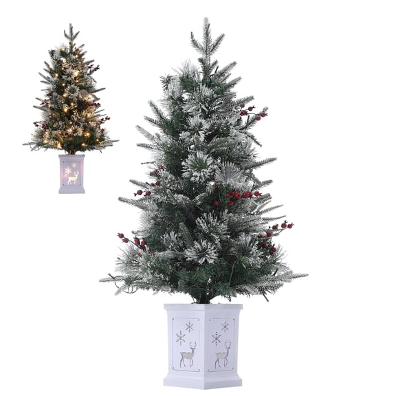 3 ft Pre-Lit Fiber Optic Christmas Tree with 78 Warm White LEDs, 8 Modes, Large Square Pot or Snowman Light Box, 2 Pack for Tabletop Home Office Holiday Decor