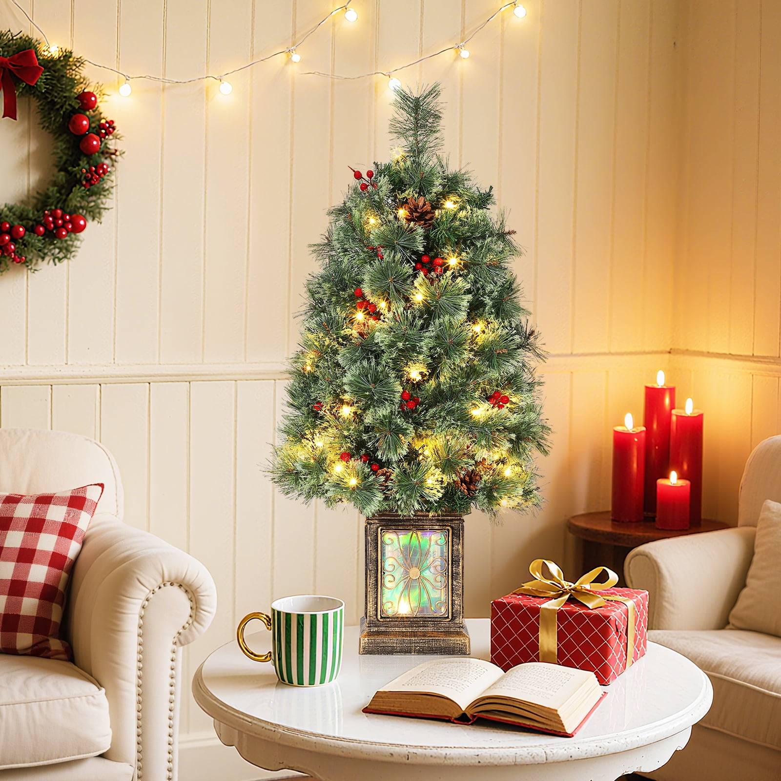 3 ft Pre-lit Christmas Tree, 3ft Small Christmas Tree with Lights ...