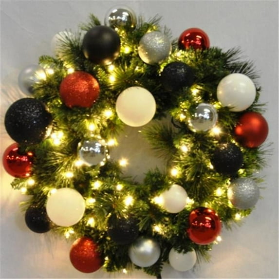 3 ft. PreLit Warm White LED Sequoia Wreath Decorated with The Modern Ornament Collection