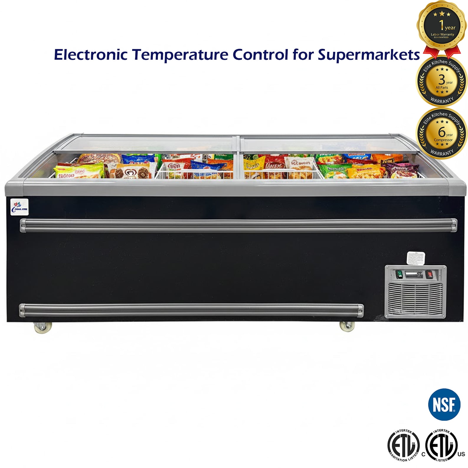 83” Commercial 30 Cu. Ft. Island Display Freezer, Sliding Glass Lid Supermarket Case, NSF Certified