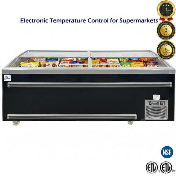 83” Commercial 30 Cu. Ft. Island Display Freezer, Sliding Glass Lid Supermarket Case, NSF Certified