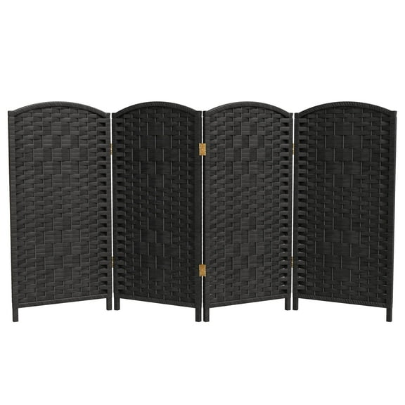 Red Lantern 3 ft. Short Diamond Weave Fiber Folding Screen - Black - 4 Panel