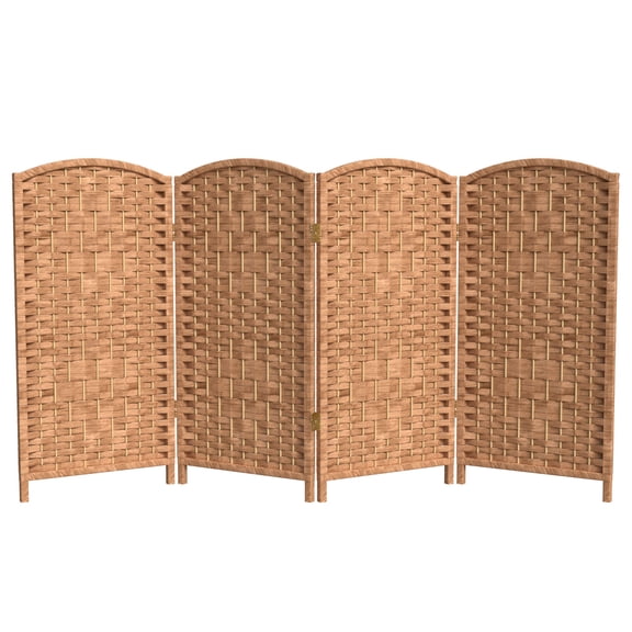 Red Lantern 3 ft. Short Diamond Weave Fiber Folding Screen - Natural - 4 Panel