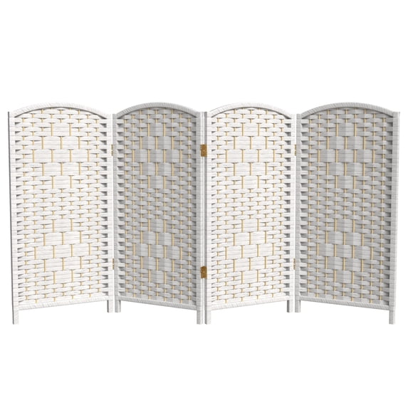 Red Lantern 3 ft. Short Diamond Weave Fiber Folding Screen - White - 4 Panel