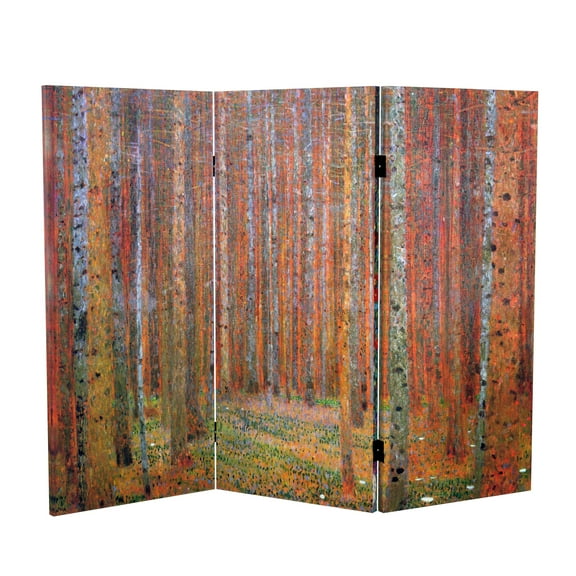 Red Lantern 3 ft. Short Klimt Canvas Folding Screen - Tannenwald/Farm Garden