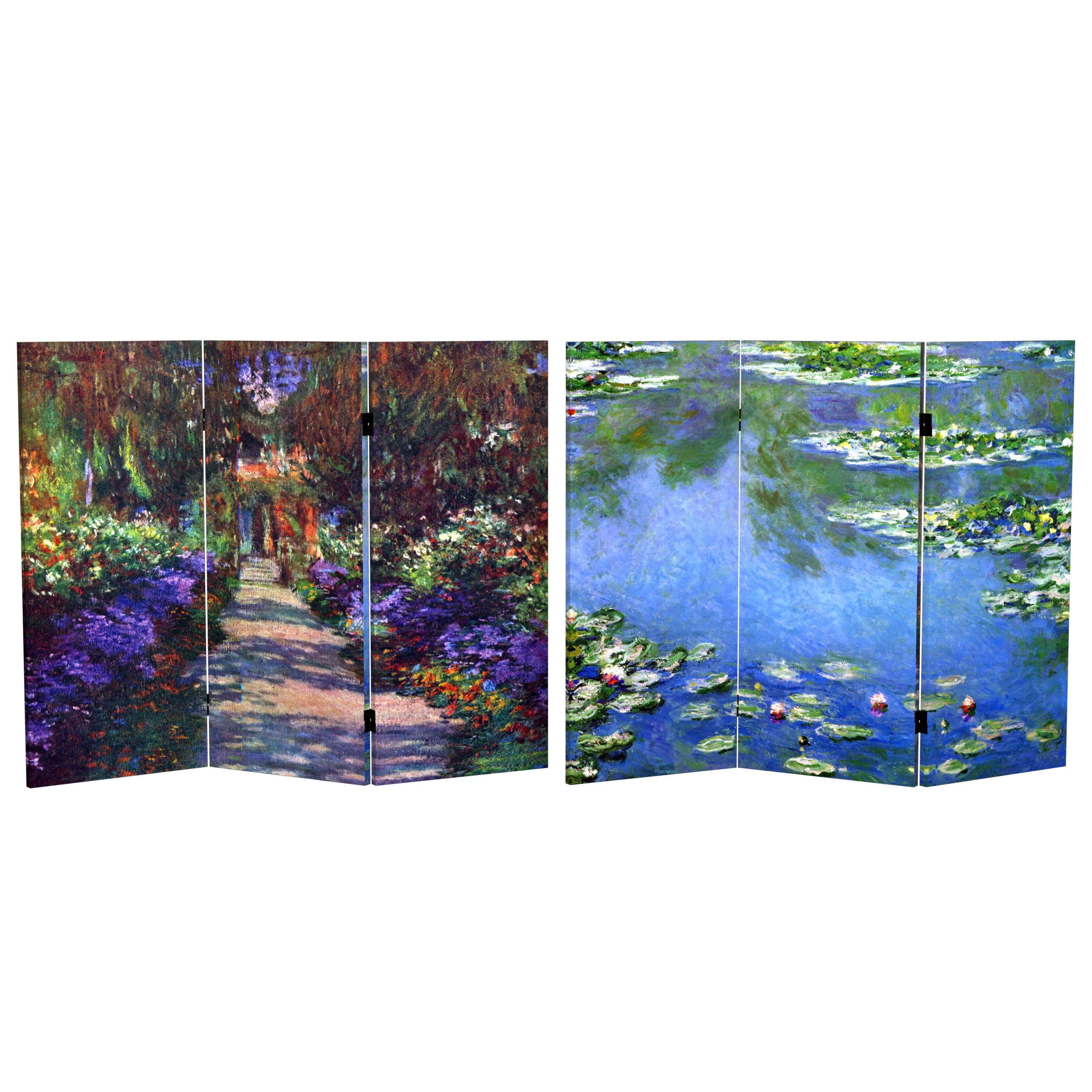 Red Lantern 3 ft. Short Monet Canvas Folding Screen - Lilies/Garden at Giverny