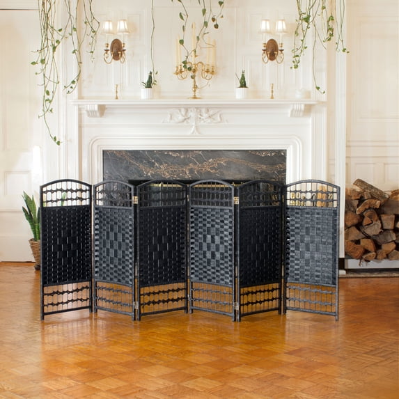 Red Lantern 3 ft. Short Fiber Weave Folding Screen - Black - 6 Panels