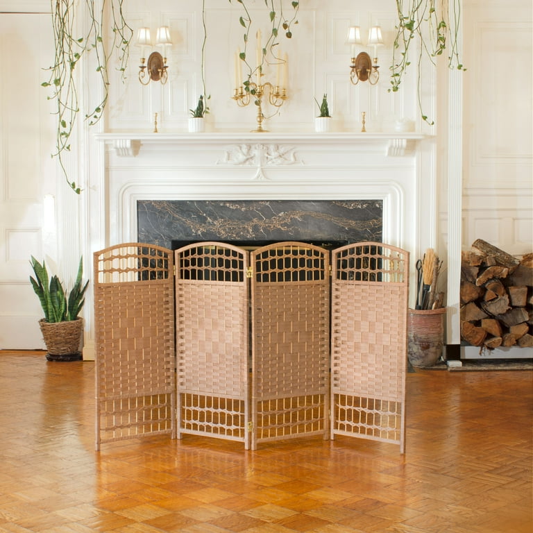 Red Lantern 3 ft. Short Fiber Weave Folding Screen - Natural - 4