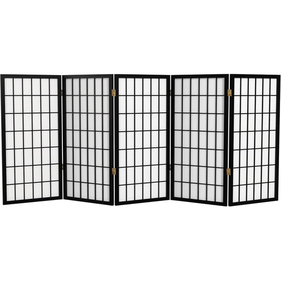 3 ft. Short Window Pane Shoji Screen - Black - 5 Panels
