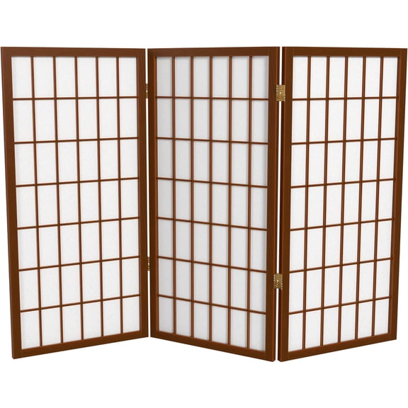 3 ft. Short Window Pane Shoji Screen - Walnut - 3 Panels