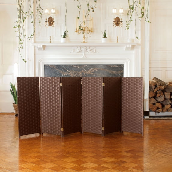 Red Lantern 3 ft. Short Woven Fiber Folding Screen - Dark Mocha - 6 Panel