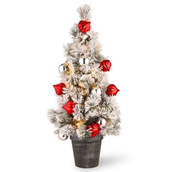 National Tree Company 3 ft. Snowy Bristle Pine Tabletop Tree with Battery Operated LED Lights