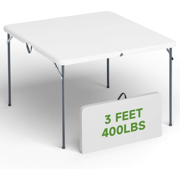3 ft Square Folding Card Table, Portable Folding Table with Carrying Handle, 400 lbs Capacity, for Dining, Camping, Picnic, Party