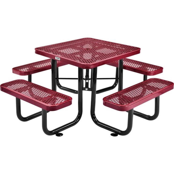 3 ft. Square Outdoor Steel & Expanded Metal Picnic Table, Red