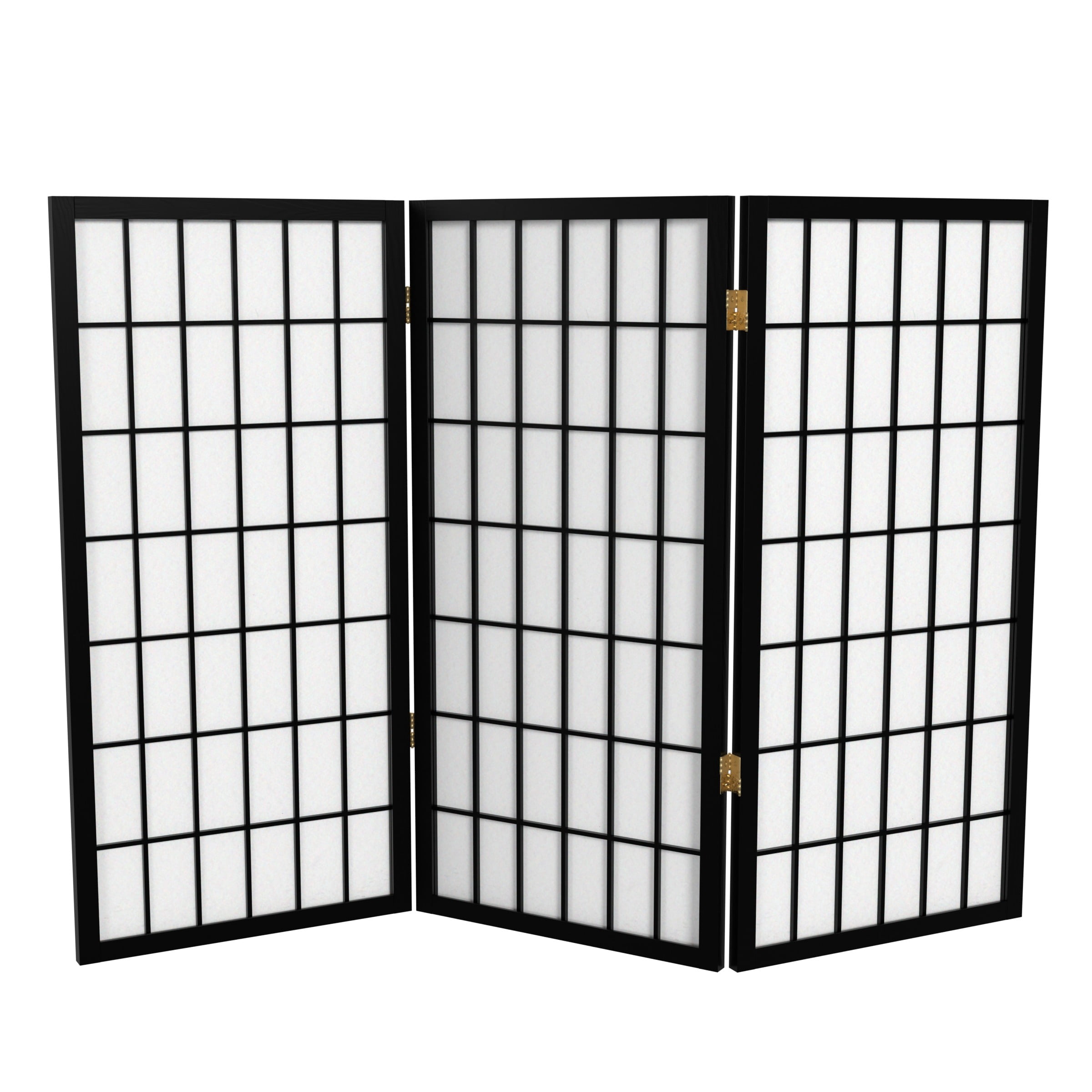 3 ft. Tall Classic Japanese Window Pane Lattice Privacy Screen - Black - 3 Panels