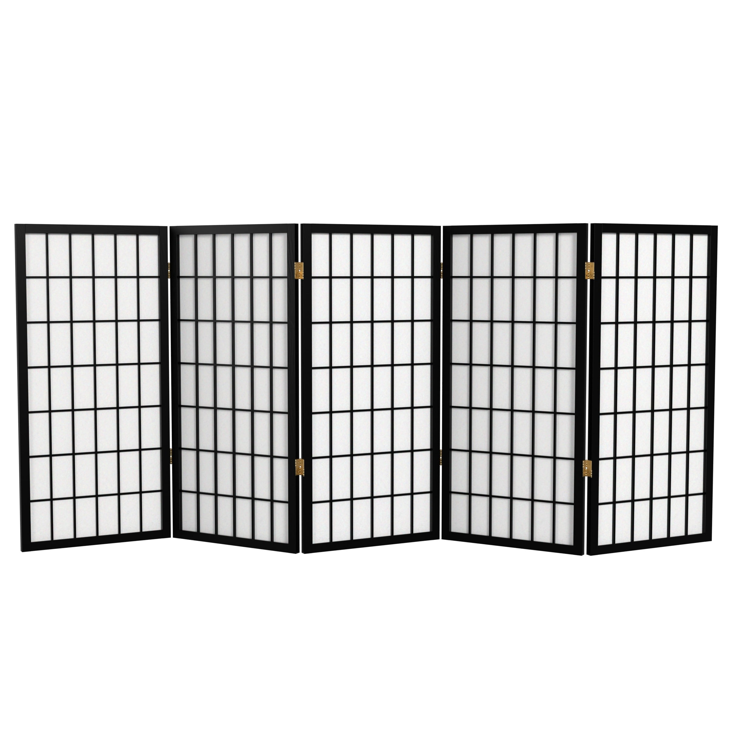 3 ft. Tall Classic Japanese Window Pane Lattice Privacy Screen - Black - 5 Panels