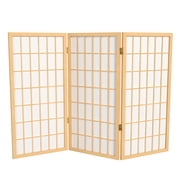 3 ft. Tall Classic Japanese Window Pane Lattice Privacy Screen - Natural - 3 Panels