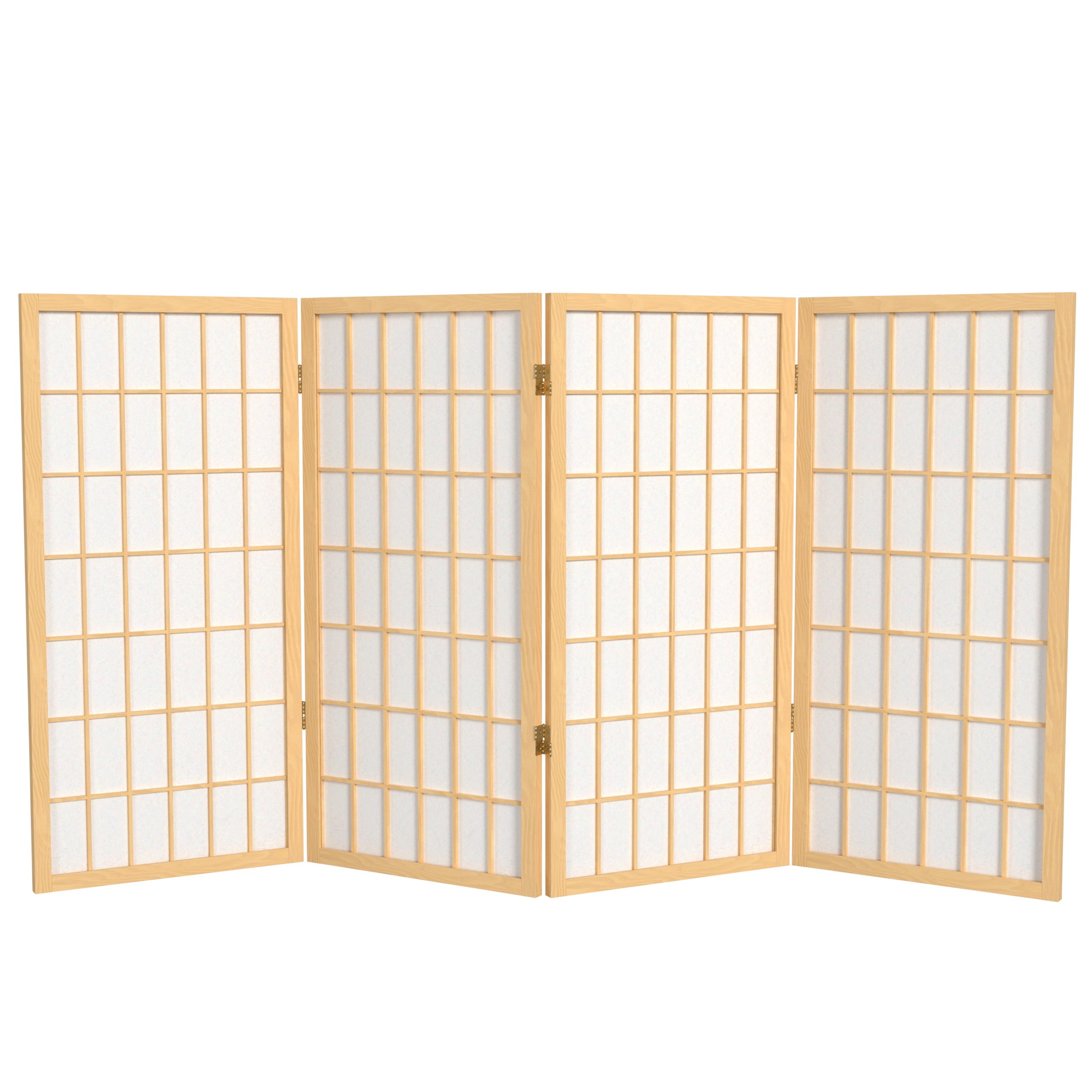 3 ft. Tall Classic Japanese Window Pane Lattice Privacy Screen - Natural - 4 Panels