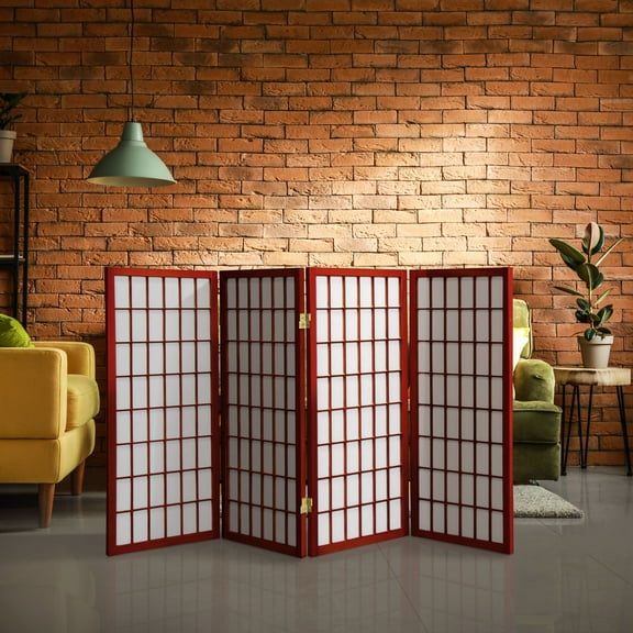 3 ft. Tall Classic Japanese Window Pane Lattice Privacy Screen - Rosewood - 4 Panels