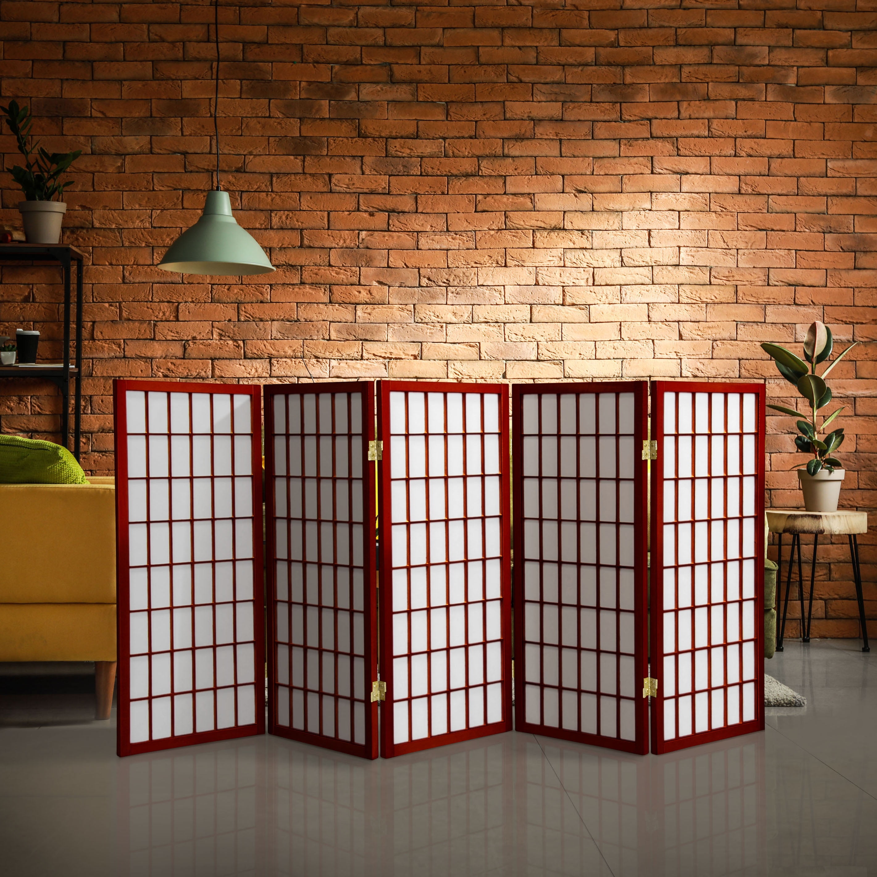 3 ft. Tall Classic Japanese Window Pane Lattice Privacy Screen - Rosewood - 5 Panels
