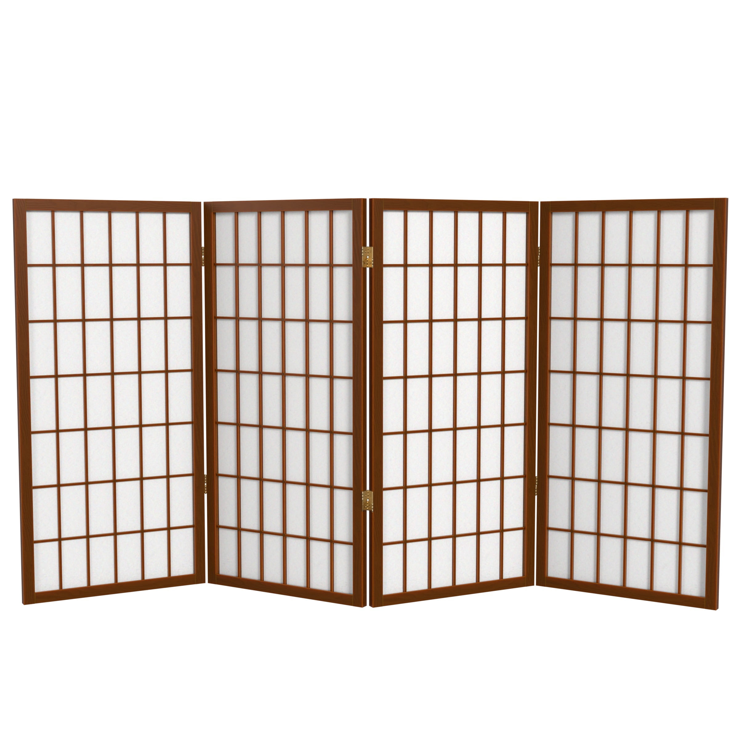 3 ft. Tall Classic Japanese Window Pane Lattice Privacy Screen - Walnut - 4 Panels