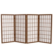 3 ft. Tall Classic Japanese Window Pane Lattice Privacy Screen - Walnut - 4 Panels