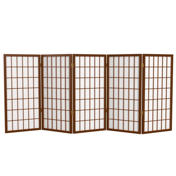 3 ft. Tall Classic Japanese Window Pane Lattice Privacy Screen - Walnut - 5 Panels