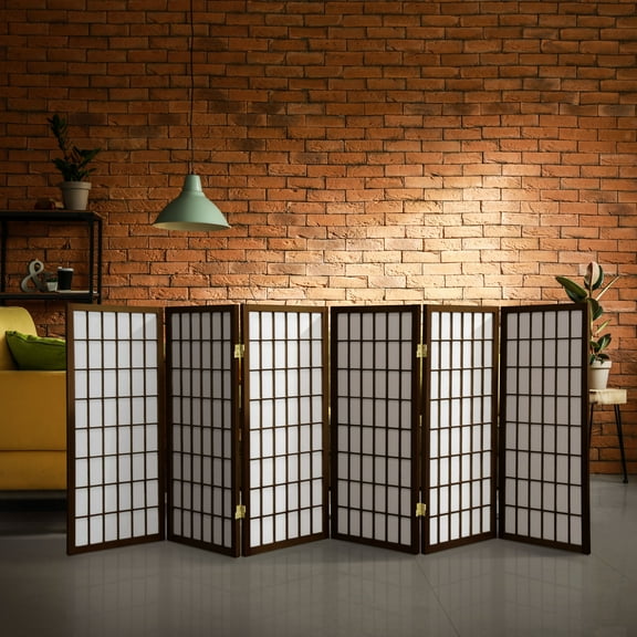 3 ft. Tall Classic Japanese Window Pane Lattice Privacy Screen - Walnut - 6 Panels