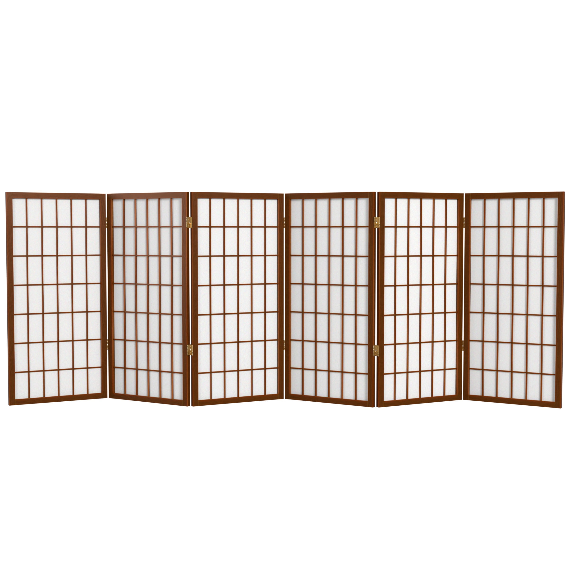 3 ft. Tall Classic Japanese Window Pane Lattice Privacy Screen - Walnut - 6 Panels