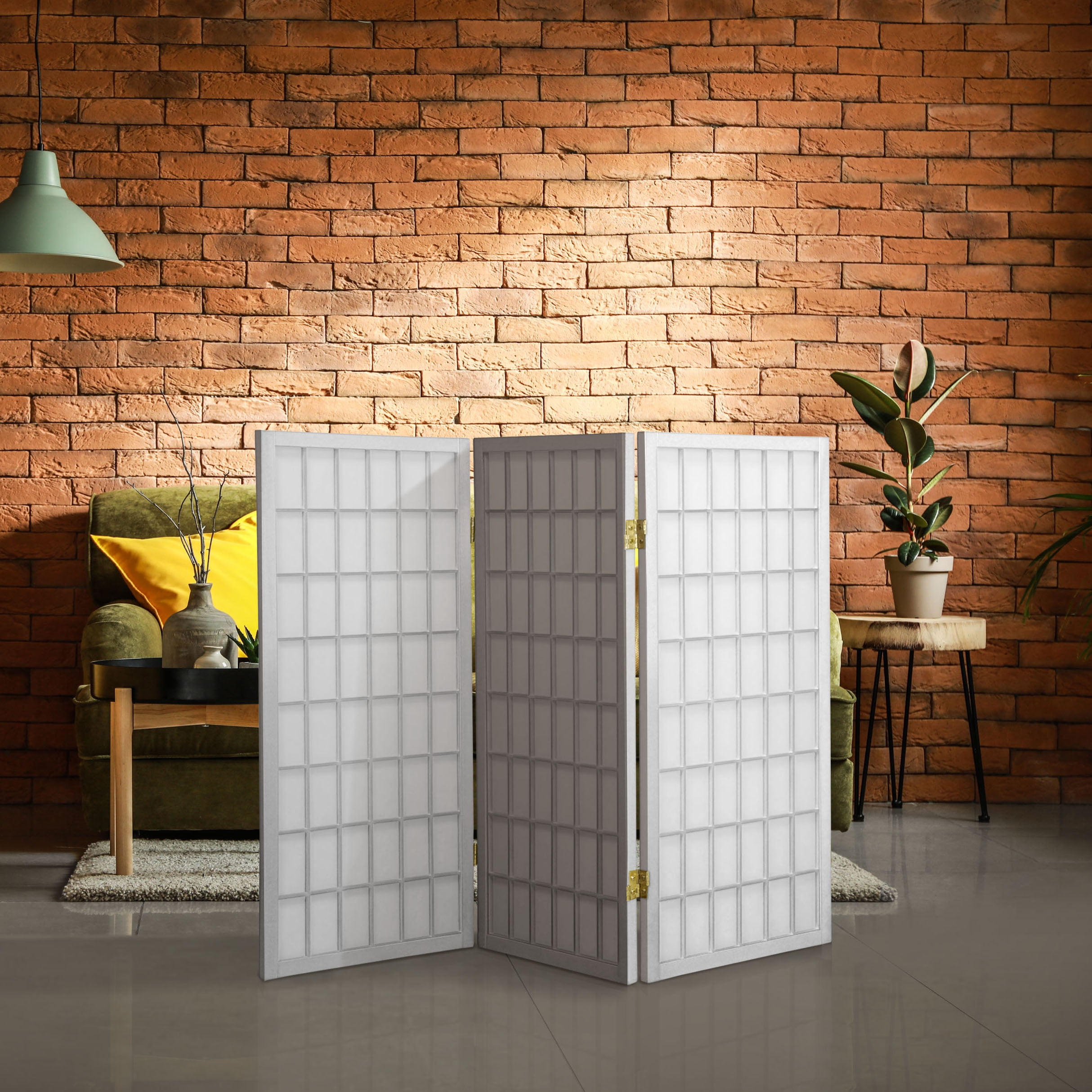 3 ft. Tall Classic Japanese Window Pane Lattice Privacy Screen White