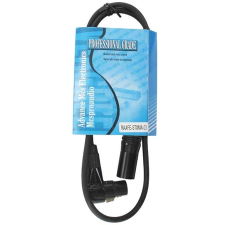 3 ft XLR Microphone Cable with Right Angle Female and Straight Male connectors.