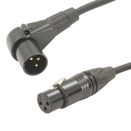 3 ft XLR Microphone Cable with Right Angle Male and Straight Female connectors.