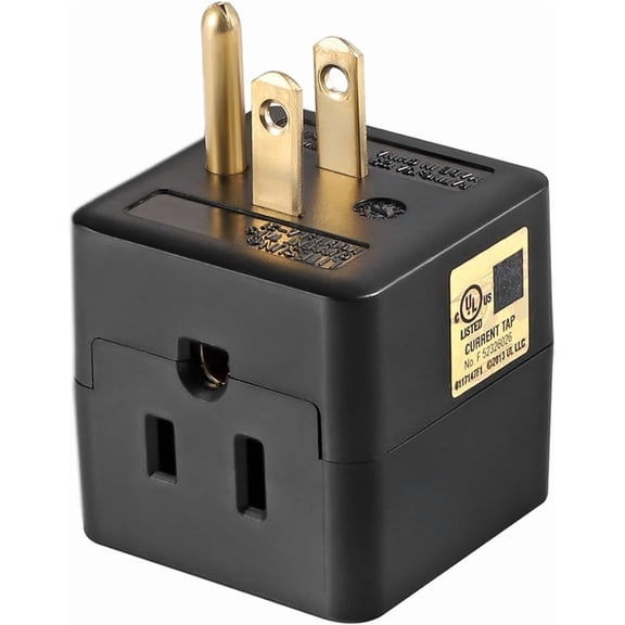 3-hole wall adapter certified 3-hole power cube socket, 3-prong socket splitter, multi-plug socket grounded indoor, 3-way socket adapter, socket extender, suitable for home or travel (black, 1-pack)