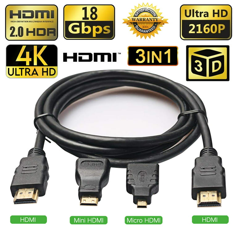 Full Hd 3 In 1 Hdmi To Hdmi+ Mini Hdmi+ Micro Hdmi Cable