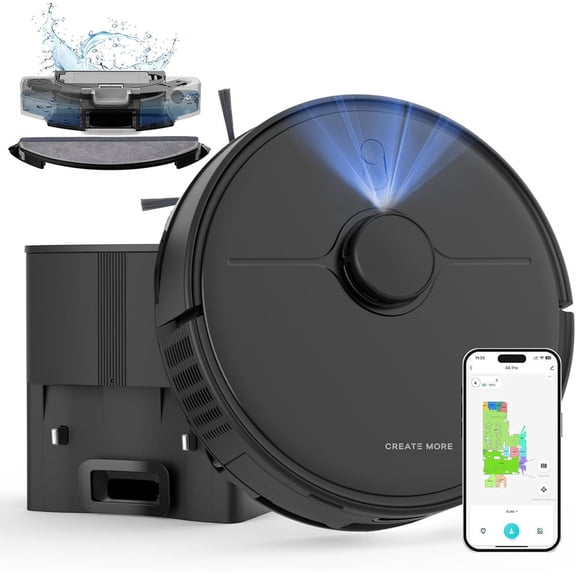 3-in-1 12 in. Robot Vacuum & Mop with Smart Navigation, Self-Emptying, Multisurface & Tangle-Free, 5000Pa Strong Suction