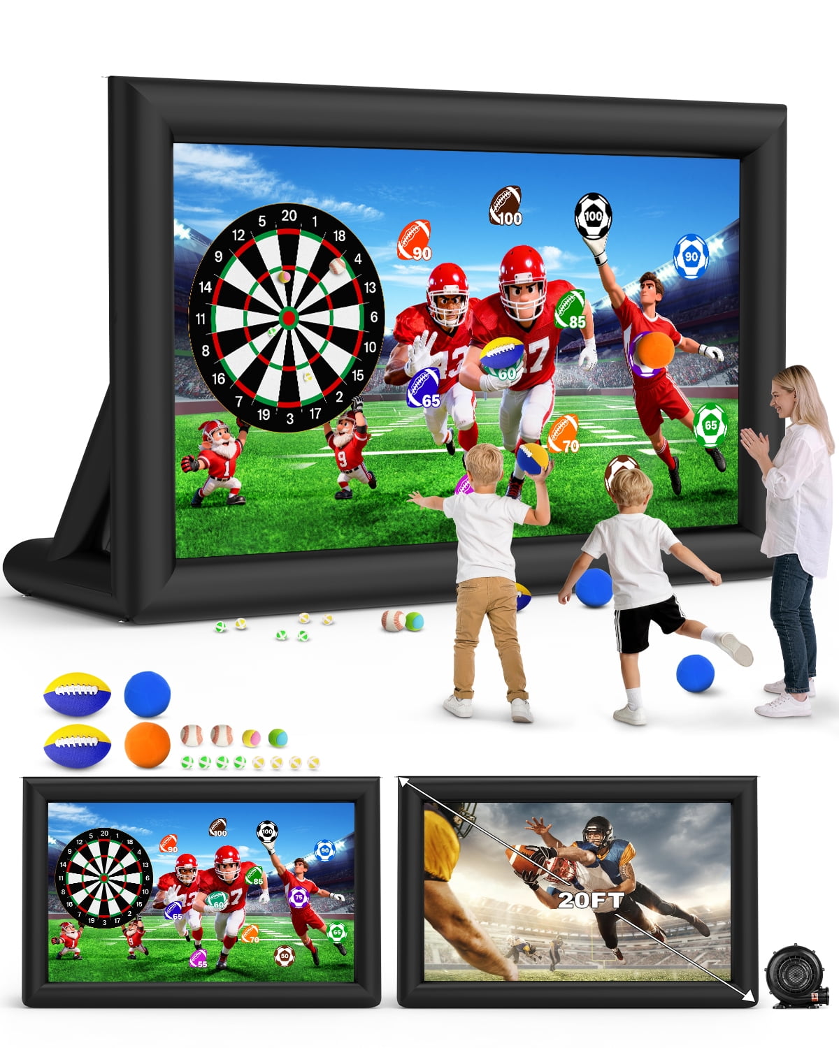 3-in-1 20FT Inflatable Projector Screen with 250W Blower - Outdoor ...