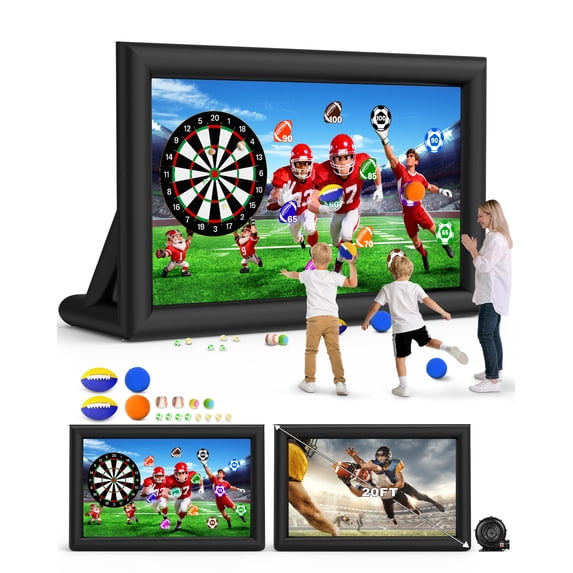 3-in-1 20FT Inflatable Projector Screen with 250W Blower - Outdoor Movie Screen, Dart Board & Football Target for Pool Party, Backyard Movie Night