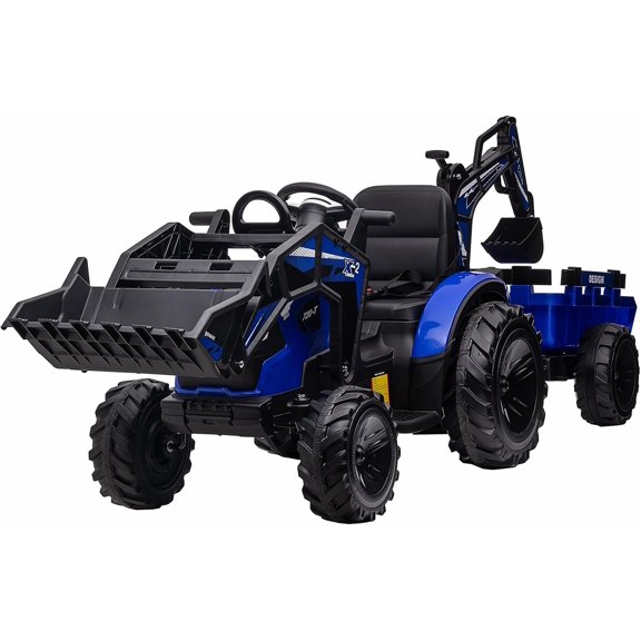 3-in-1 24V Ride-On Tractor Vehicle, 2.4G Remote & Manual Dual Modes, Bulldozer & Excavator Interchangeable Attachments, EVA Wheels, LED Lights, USB Wireless Music, 66 LBS Max Load