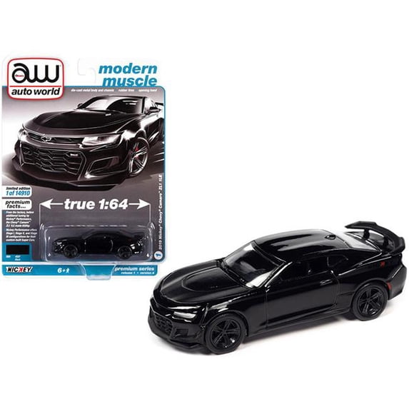3 in. 1-64 Scale 2019 Chevrolet Camaro Nickey ZL1 1LE Hood & Stripes Modern Muscle Limited Edition to Worldwide Diecast Model Car, Matte Black - 14910 Piece