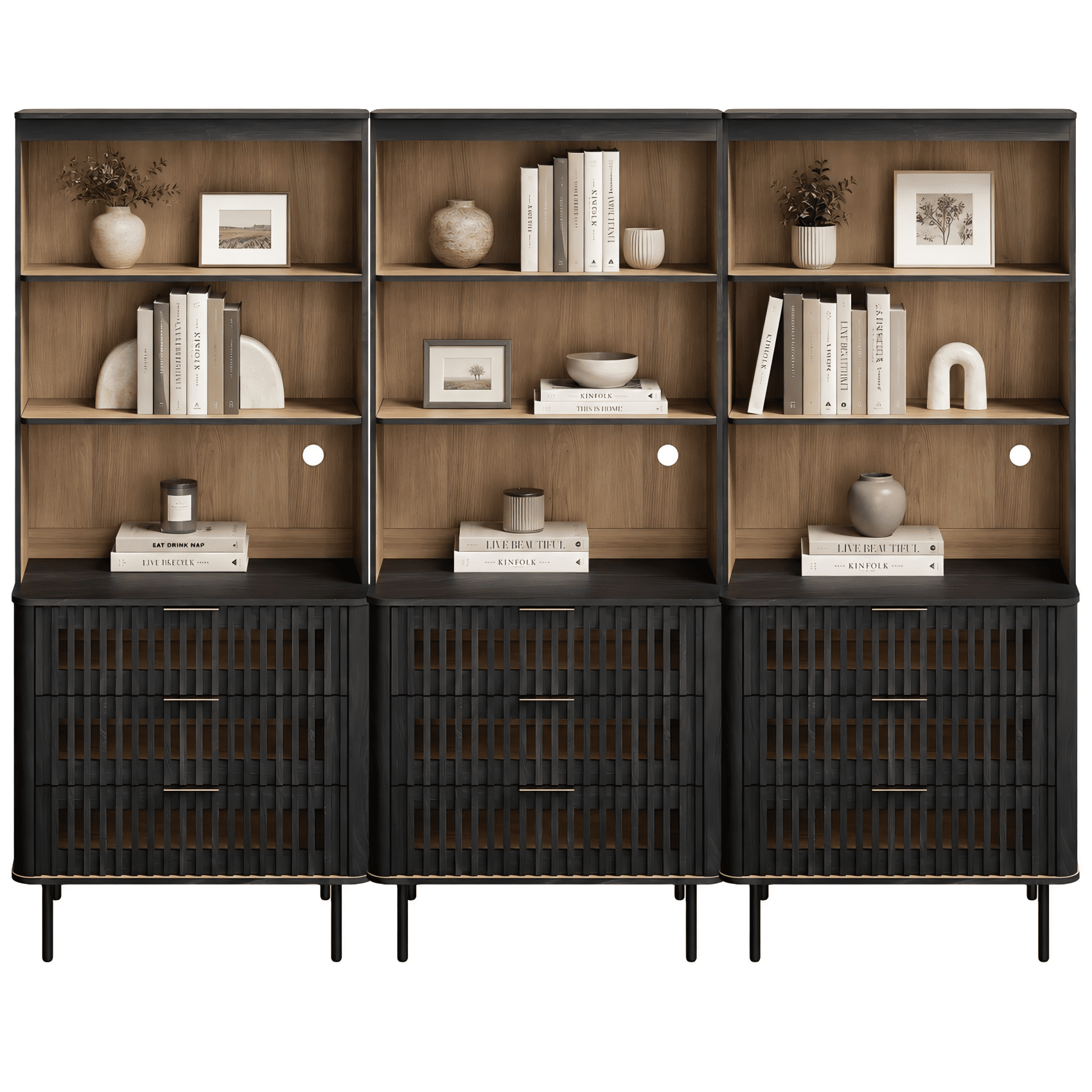 3-in-1 72.8" Tall Kitchen Pantry Cabinet with Large Drawers, Fluted Design, Adjustable Shelf & Cable Management, Black