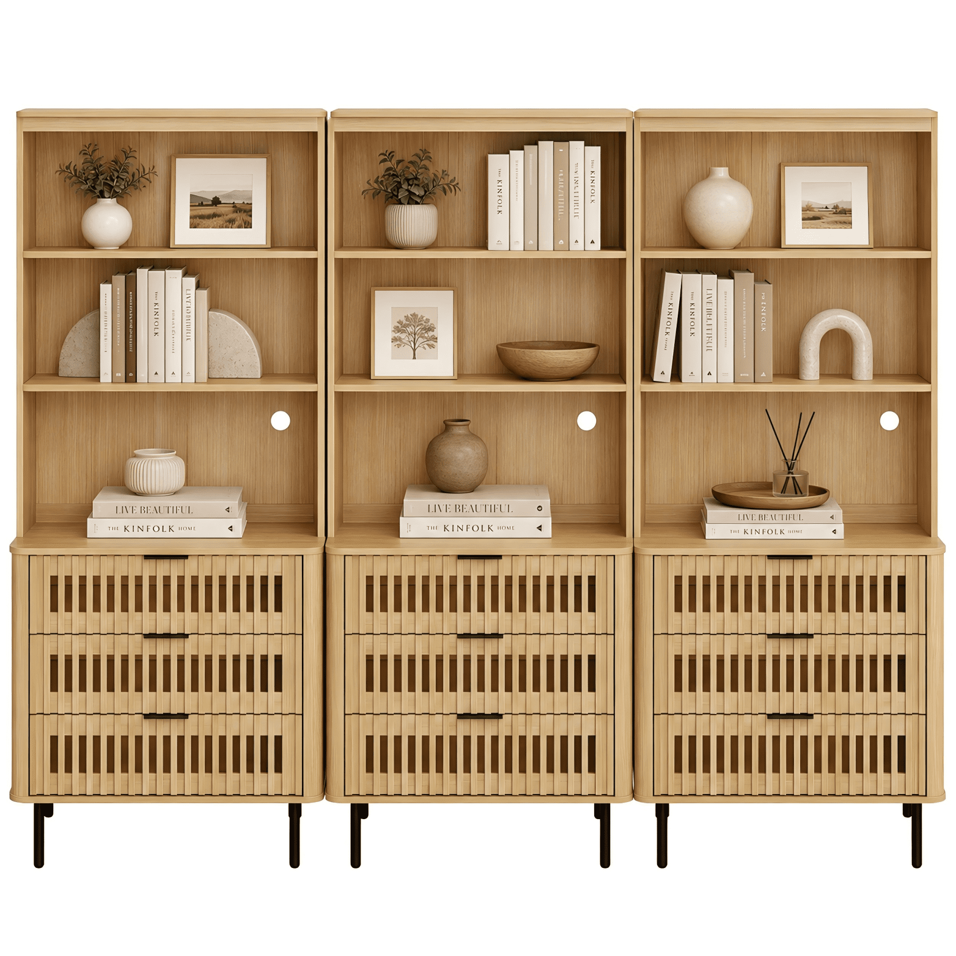 3-in-1 72.8" Tall Kitchen Pantry Cabinet with Large Drawers, Fluted Design, Adjustable Shelf & Cable Management, Oak