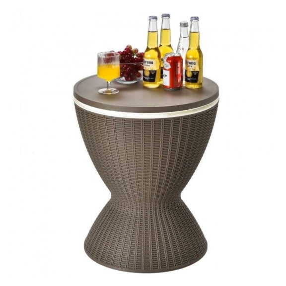 3 in 1 8 Gallon Patio Rattan Cooler Bar Table with Adjust Ice Bucket