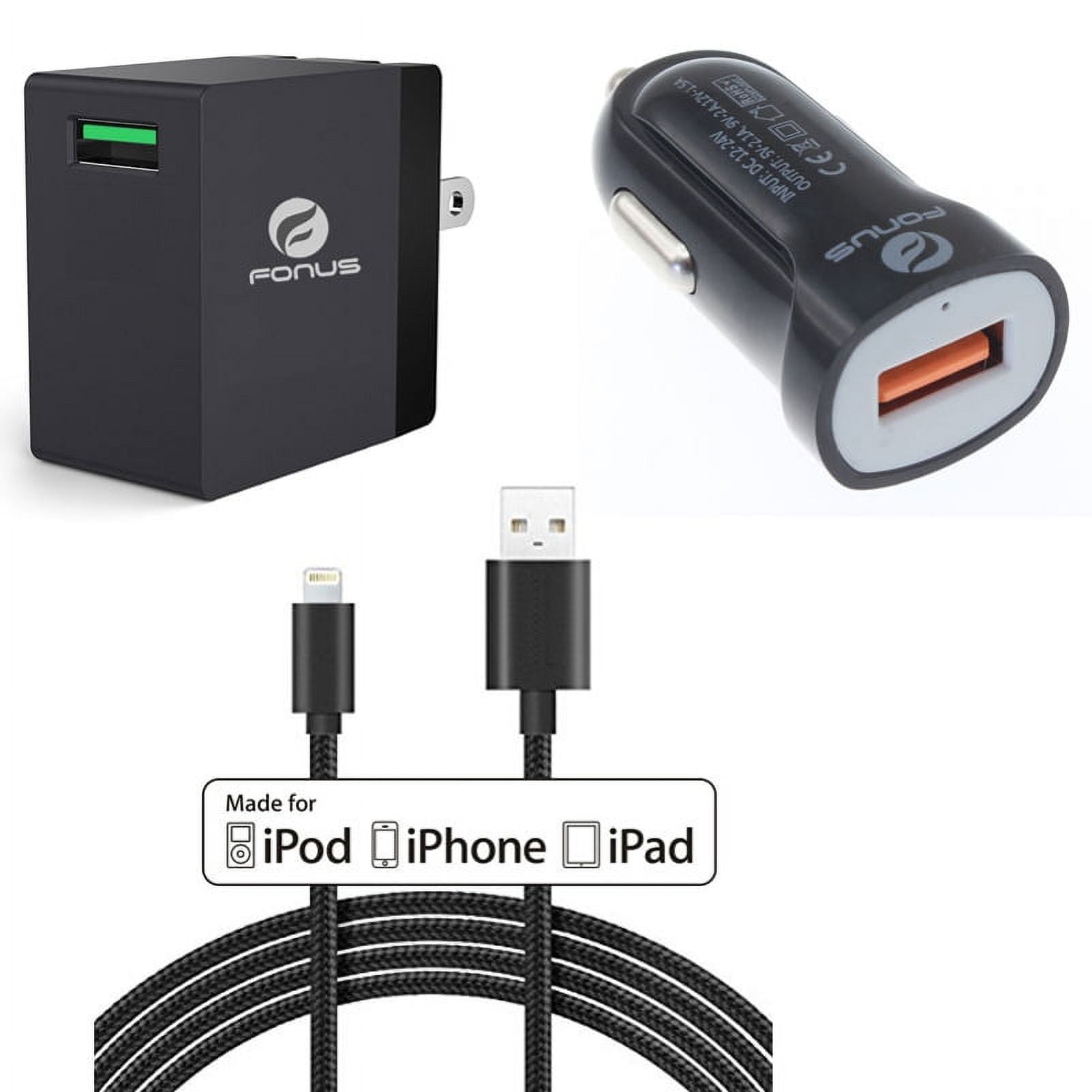 3 in 1 Adaptive Fast Home Car Charger 6ft Long USB Cable Bundle
