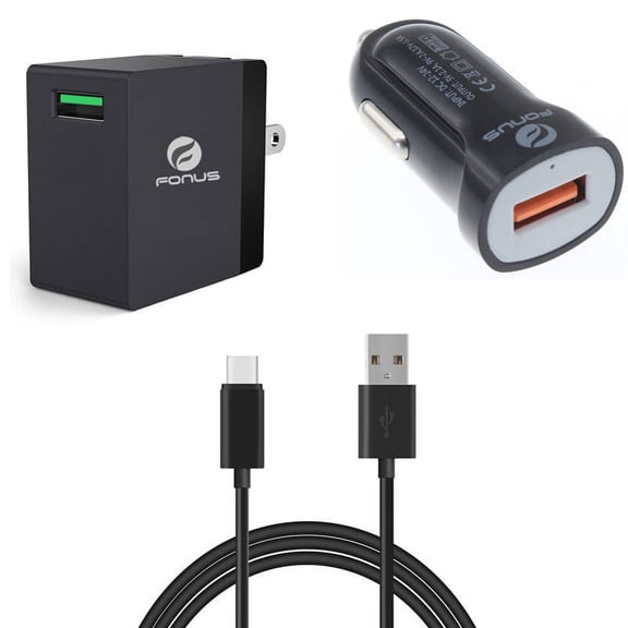 3-in-1 Adaptive Fast Home Car Charger 6ft Long USB Cable Bundle Wall Travel Adapter Type-C Compatible With Motorola Moto Z2 Force G6 Z3 Play, Z Droid Force Droid