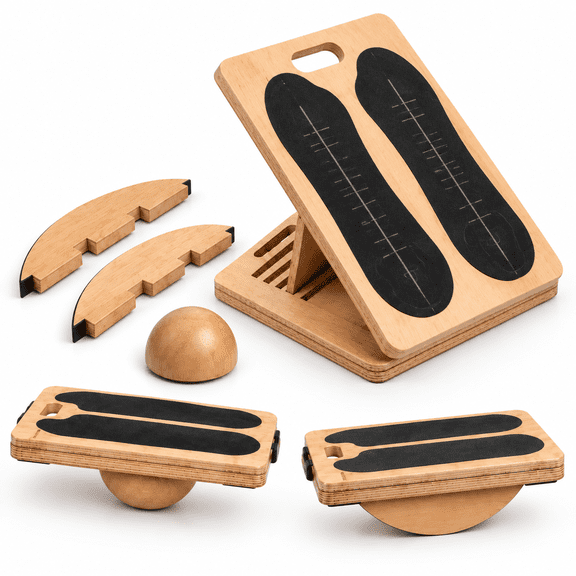 3-in-1 Adjustable Balance Board, Standard, 5 Angles, Wooden Exercise Slant Rocker Wobble Board