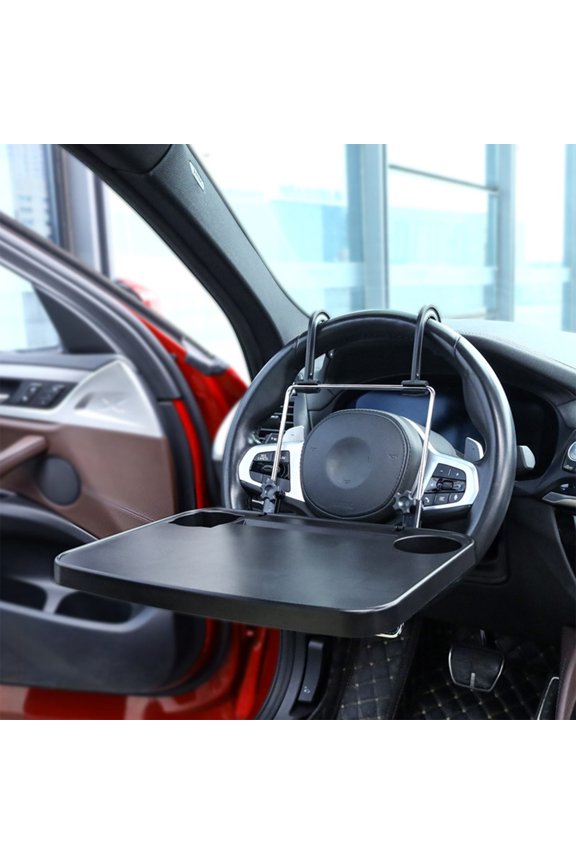 3-in-1 Adjustable Car Tray with Phone & Tablet Mount - Black ABS/Steel Foldable Desk for Steering Wheel/Backseat, 6.6lb Capacity (13.98in Non-Slip)