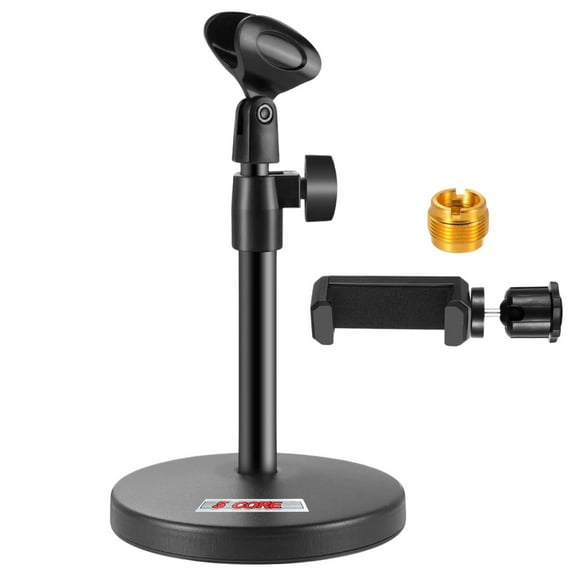 3-in-1 Adjustable Desk Mic Stand with Phone Holder & Universal Clip Heavy-Duty Studio-Grade Mount for Podcasting, Streaming, and Recording